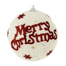 Χριστουγεννιάτικη Μπάλα Λευκή με Κόκκινο "Merry Christmas'' (10cm)